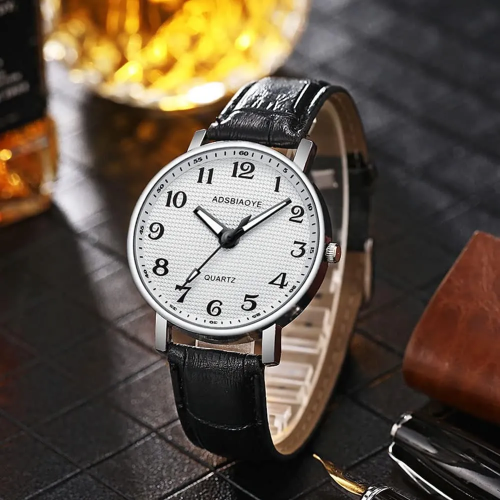 ADSBIAOYE Men's Minimalist Easy Reader Watch Stainless Steel Leather Strap Waterproof Bussiness Casual Mens Quartz Wrist Watch