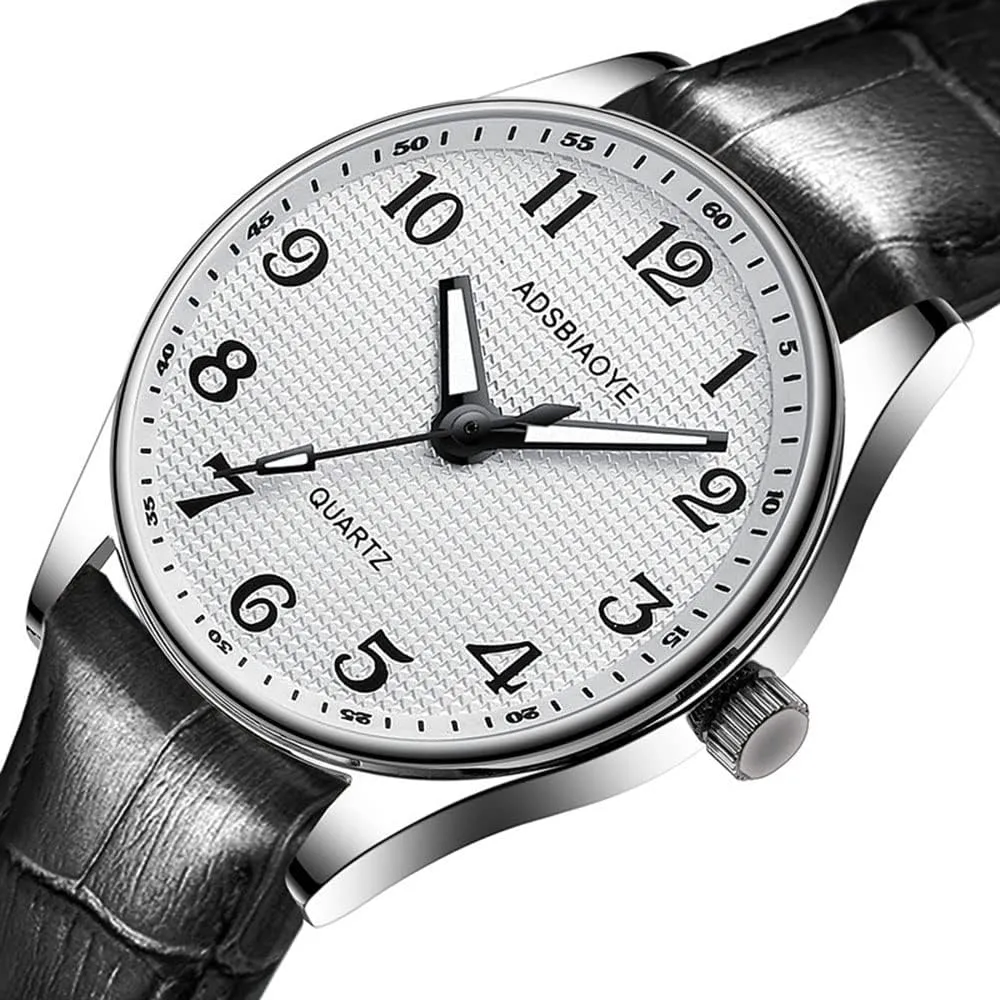 ADSBIAOYE Men's Minimalist Easy Reader Watch Stainless Steel Leather Strap Waterproof Bussiness Casual Mens Quartz Wrist Watch