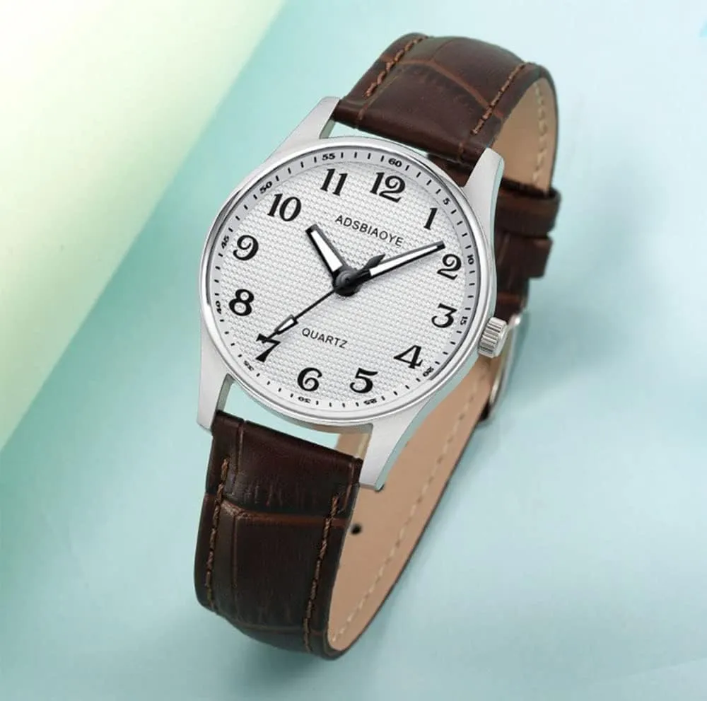 ADSBIAOYE Men's Minimalist Easy Reader Watch Stainless Steel Leather Strap Waterproof Bussiness Casual Mens Quartz Wrist Watch
