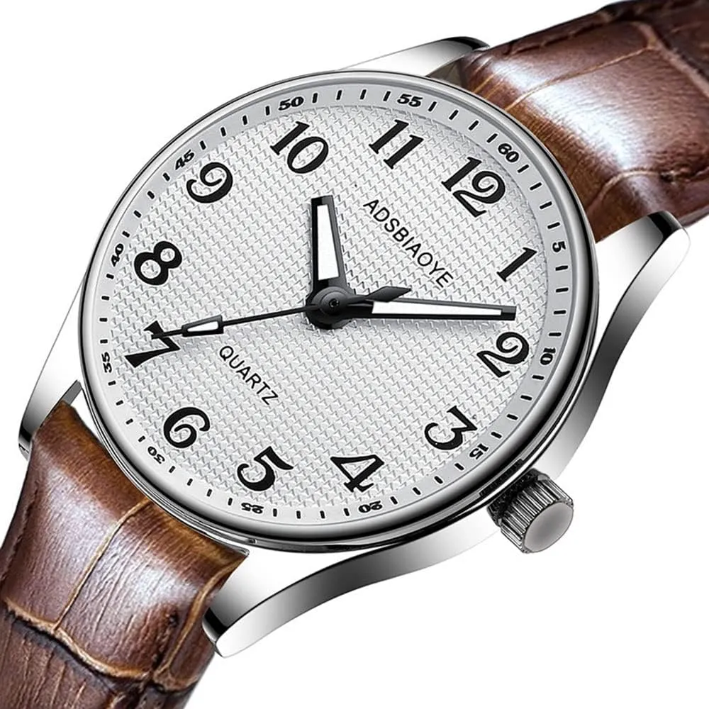 ADSBIAOYE Men's Minimalist Easy Reader Watch Stainless Steel Leather Strap Waterproof Bussiness Casual Mens Quartz Wrist Watch