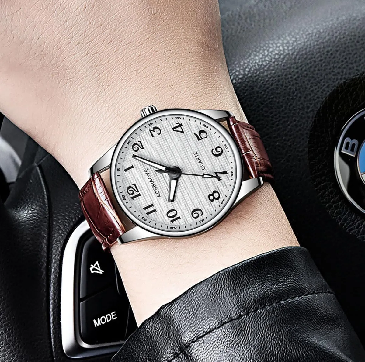 ADSBIAOYE Men's Minimalist Easy Reader Watch Stainless Steel Leather Strap Waterproof Bussiness Casual Mens Quartz Wrist Watch