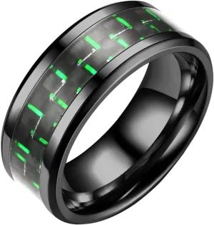 Adult Titanium Couple Three-Color Steel Fiber Fashion Ring Carbon Ring Rings (B-Green, 10)