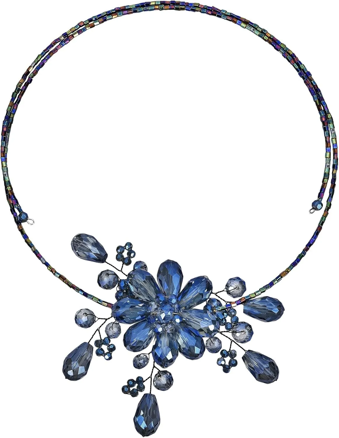 AeraVida Glamorous Midnight Blue Floral Crystal Choker | Fashion Wire Wrap Necklace for Women | Elegant and Stylish Statement Jewelry