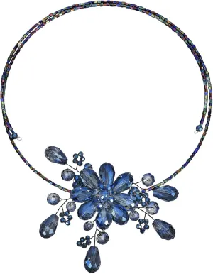 AeraVida Glamorous Midnight Blue Floral Crystal Choker | Fashion Wire Wrap Necklace for Women | Elegant and Stylish Statement Jewelry