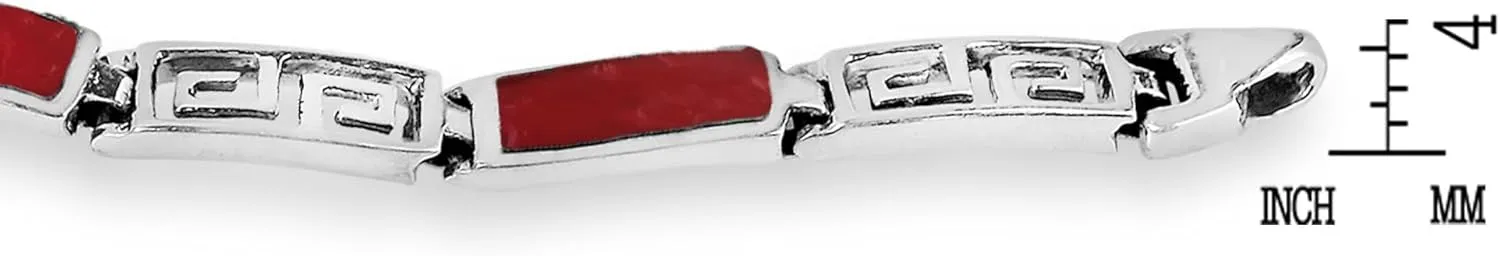 AeraVida Greek Key Labyrinth Stone Inlay .925 Sterling Silver Link Bracelet | Casual Sterling Silver Bangle Bracelet | Jewelry Gift