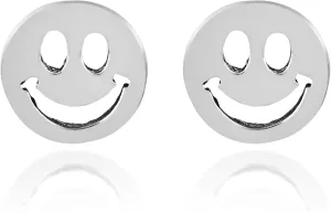 AeraVida Sterling Silver Happy Face Stud Earrings for Women Polished 7mm Round Push Back Minimalist Smiling Face Jewelry Lightweight 925 Silver Stud Earrings Gift Ready