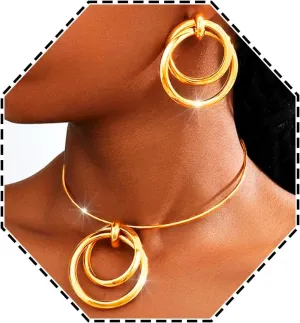 African Choker Jewelry Set Gold Pendant Neckalce Earrings Sets Africa Necklaces Accessories for Women