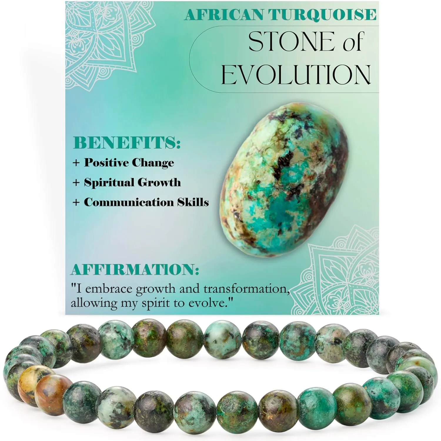 African Turquoise - Evolution - 6mm Beaded Bracelets for Women Handmade Semi Precious Natural Stone Stretch Elastic Jewelry Yoga Protection Gifts