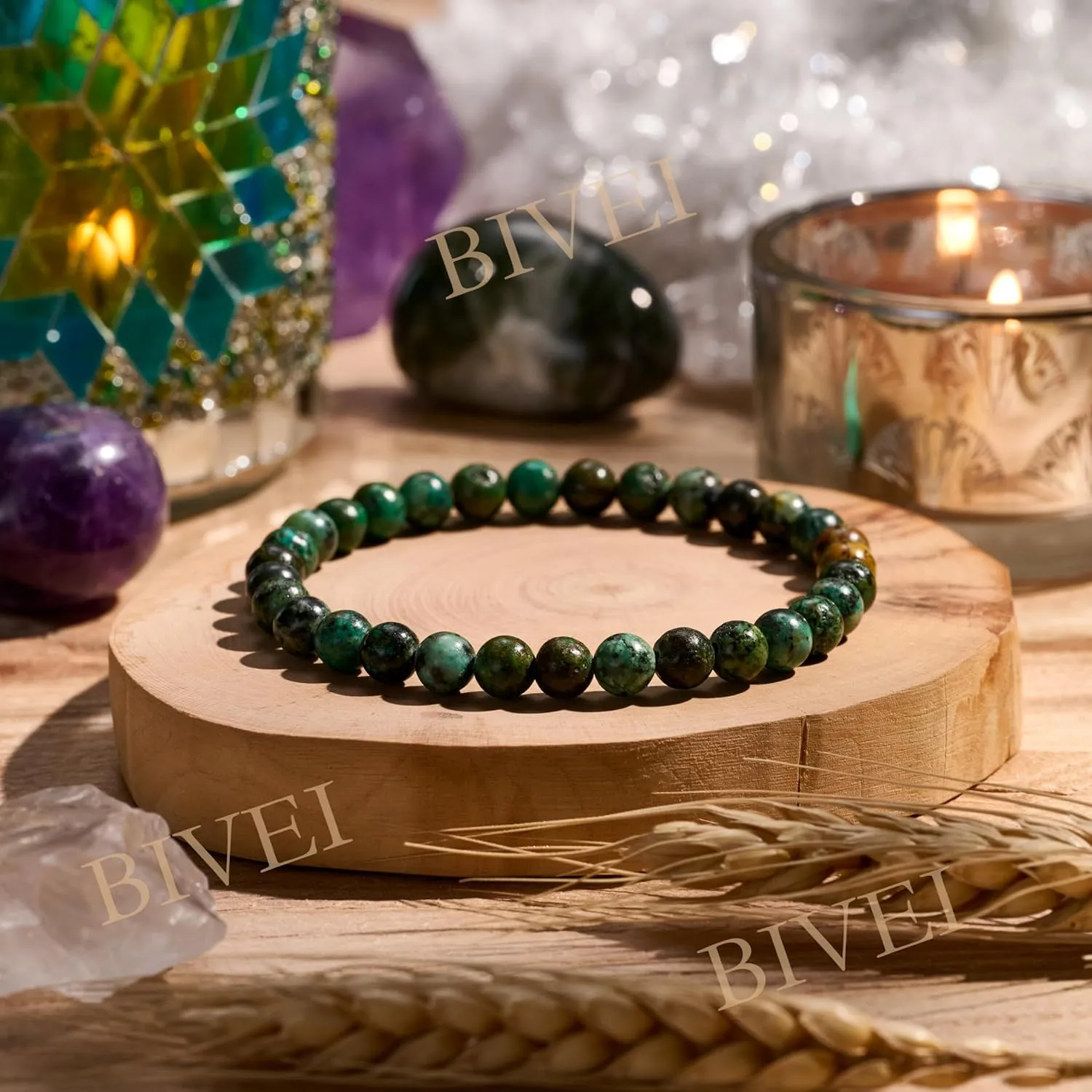 African Turquoise - Evolution - 6mm Beaded Bracelets for Women Handmade Semi Precious Natural Stone Stretch Elastic Jewelry Yoga Protection Gifts