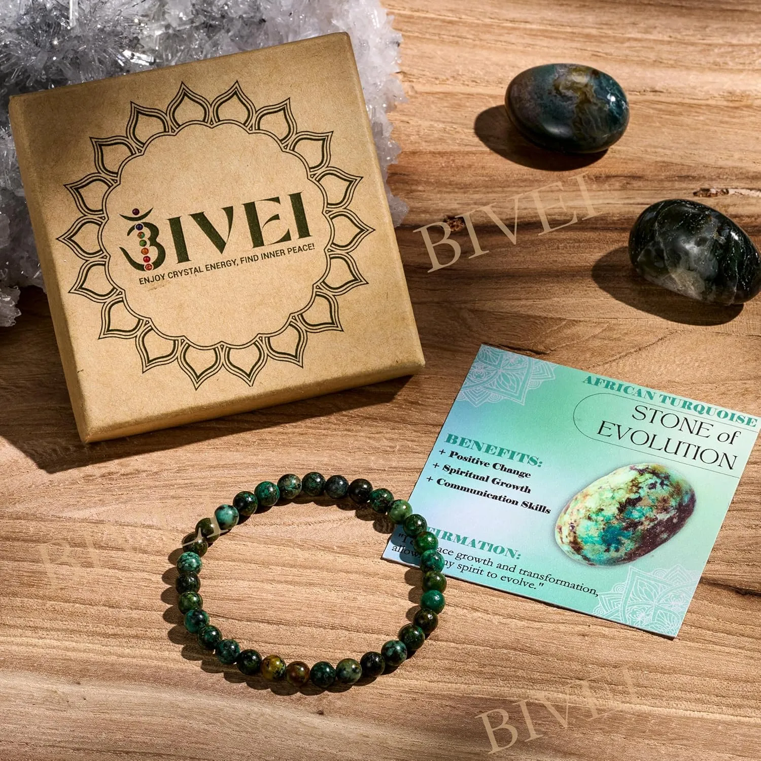 African Turquoise - Evolution - 6mm Beaded Bracelets for Women Handmade Semi Precious Natural Stone Stretch Elastic Jewelry Yoga Protection Gifts