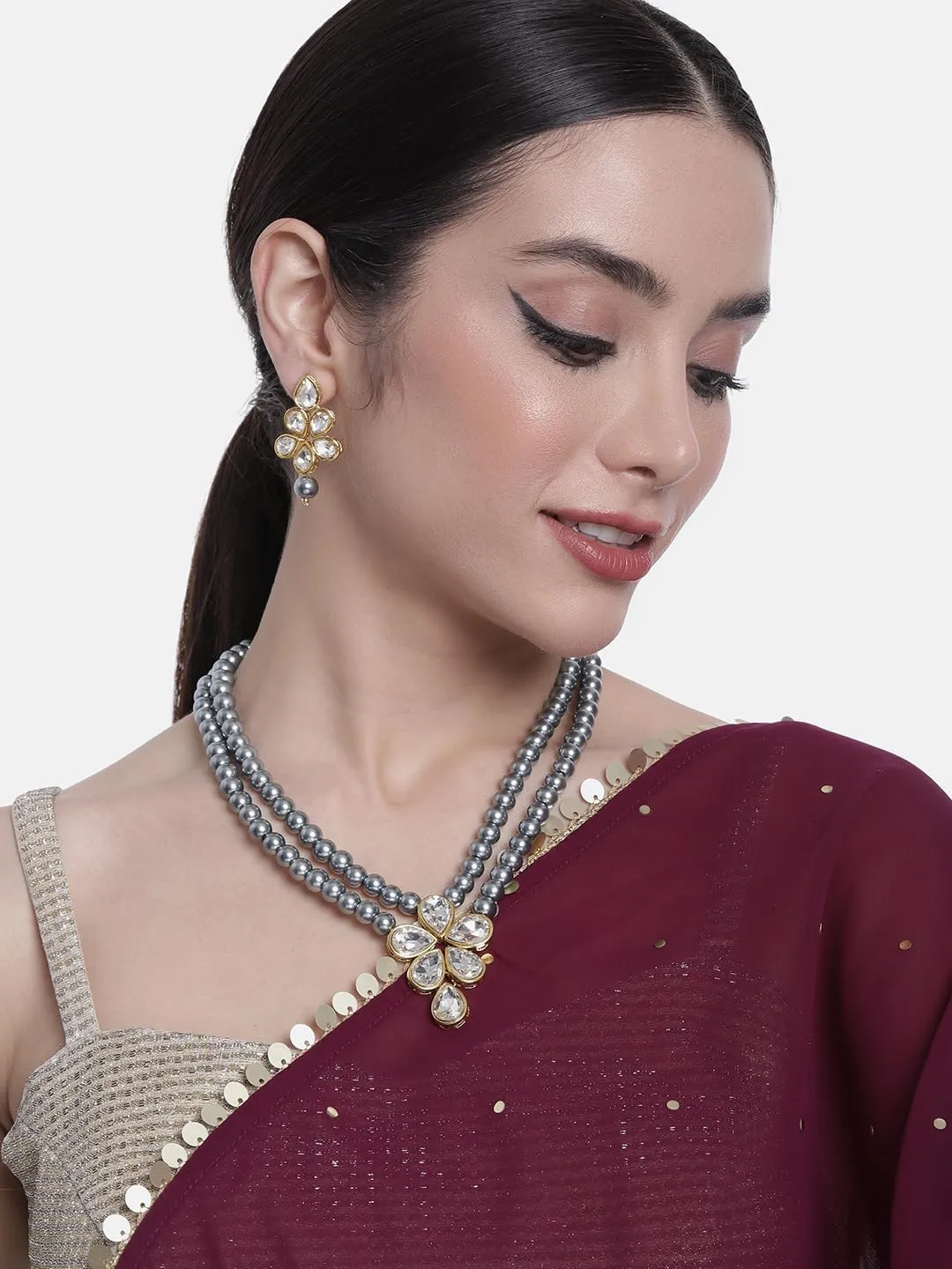 Aheli Blue Wedding Party Faux Kundan Pendant Beads Necklace Earrings Set Bollywood Party Indian Jewelry Gift for Women