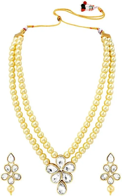Aheli Blue Wedding Party Faux Kundan Pendant Beads Necklace Earrings Set Bollywood Party Indian Jewelry Gift for Women