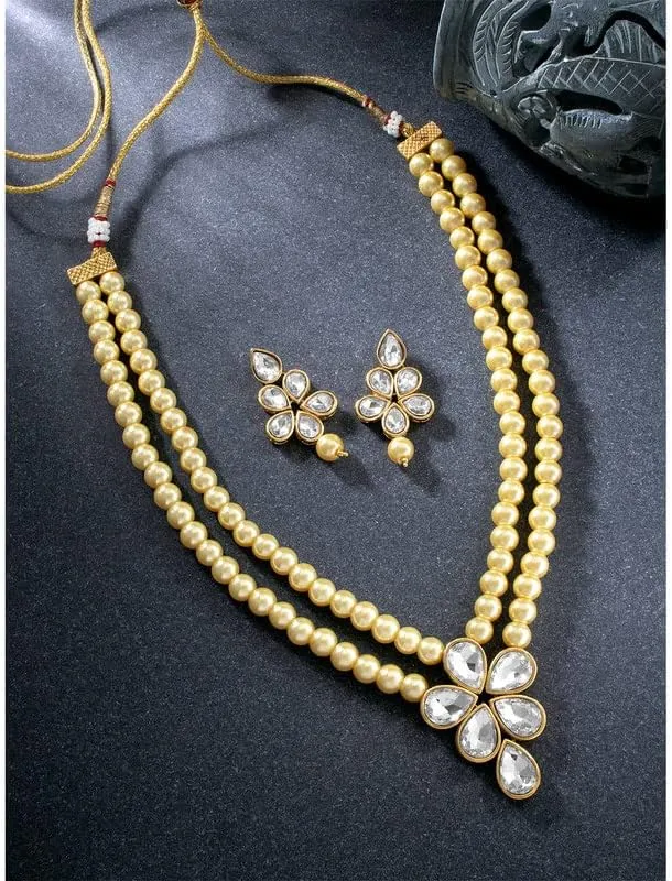 Aheli Blue Wedding Party Faux Kundan Pendant Beads Necklace Earrings Set Bollywood Party Indian Jewelry Gift for Women