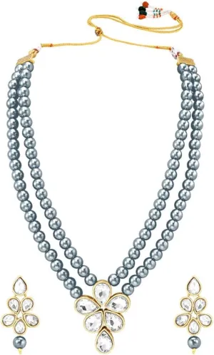 Aheli Blue Wedding Party Faux Kundan Pendant Beads Necklace Earrings Set Bollywood Party Indian Jewelry Gift for Women