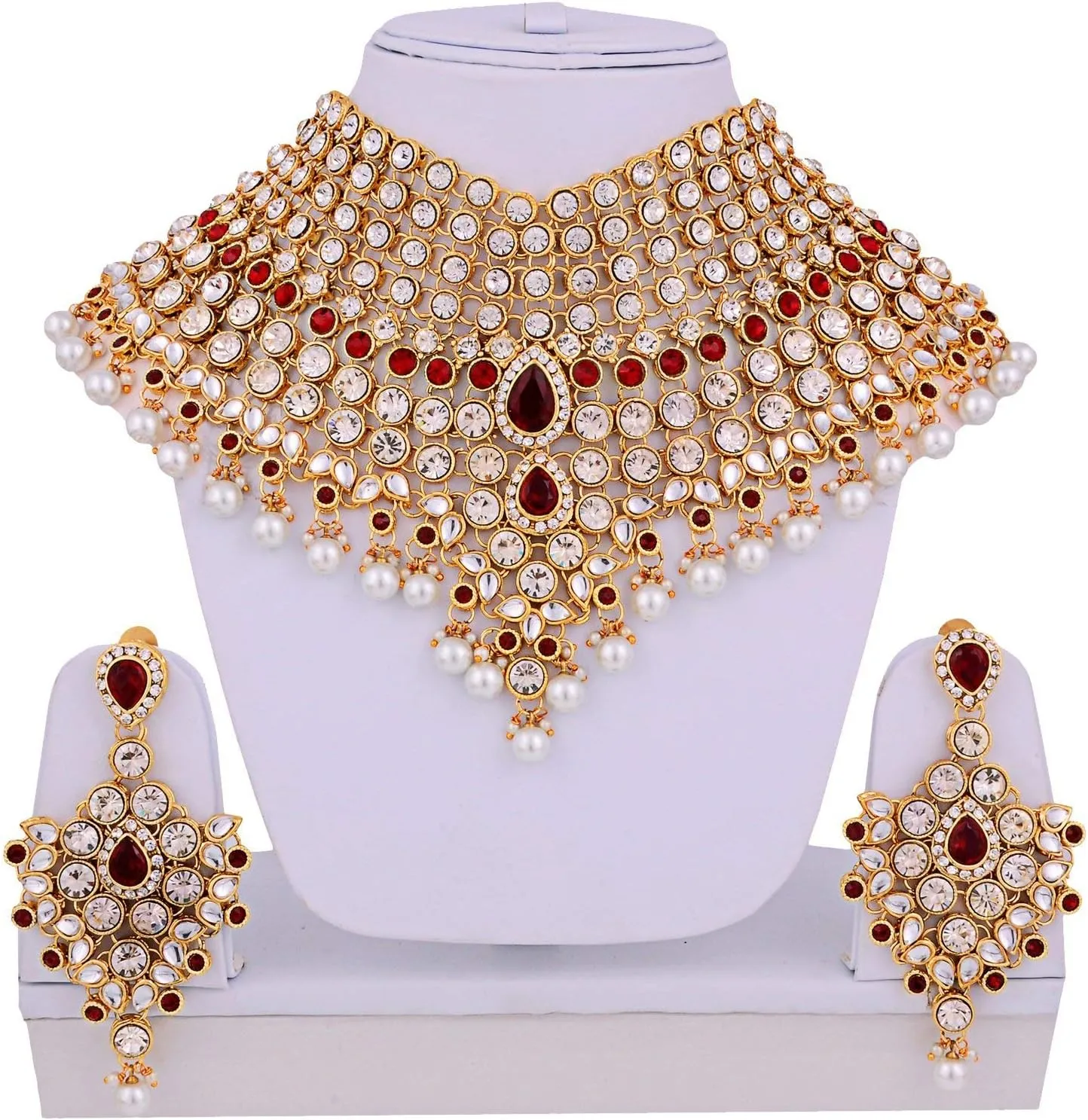Aheli Classic Bollywood Style Indian Bridal Choker Necklace Matha Patti Nose Ring Haath Phool Wedding Fashion Jewelry Set Gift for Women