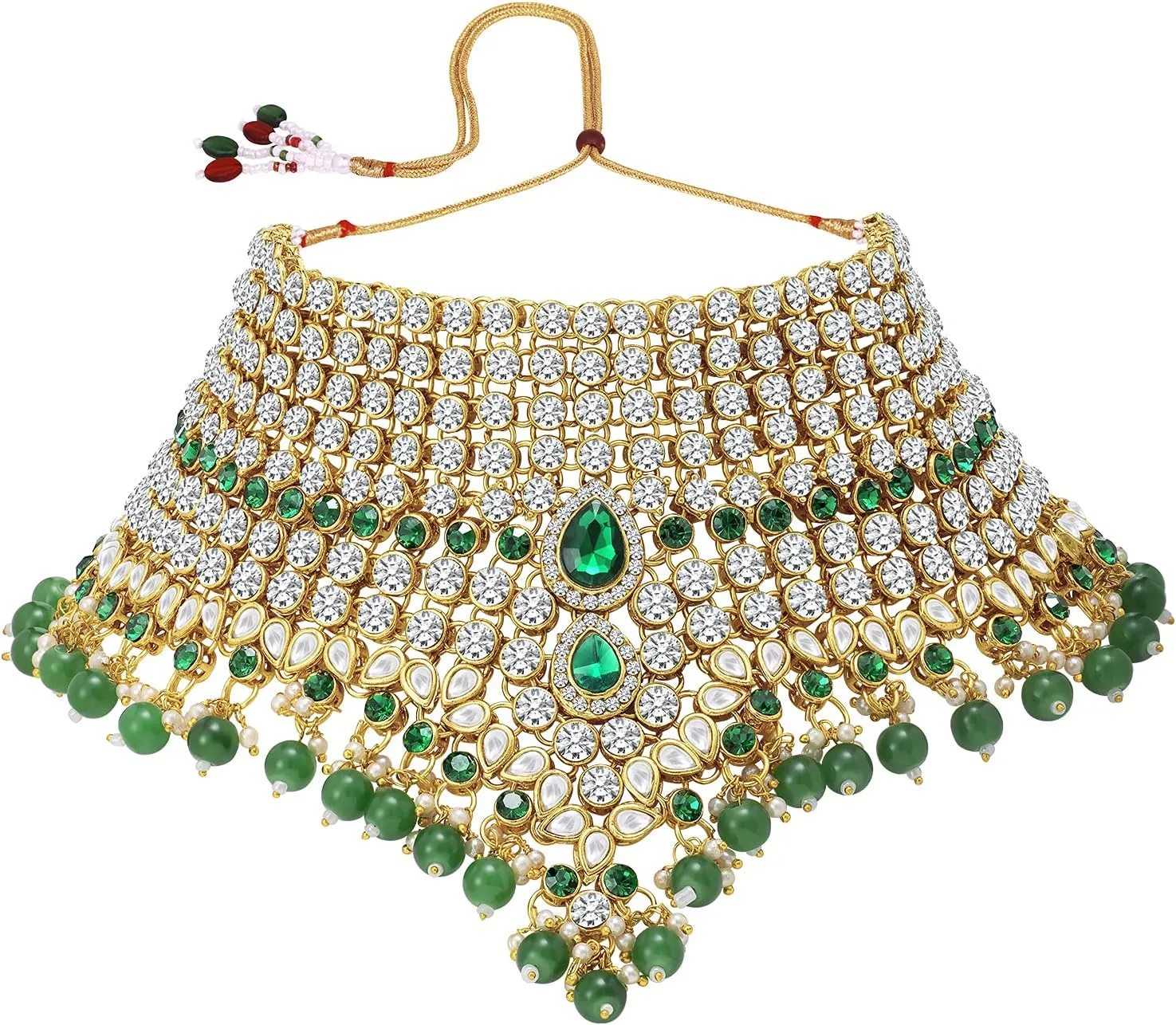 Aheli Classic Bollywood Style Indian Bridal Choker Necklace Matha Patti Nose Ring Haath Phool Wedding Fashion Jewelry Set Gift for Women