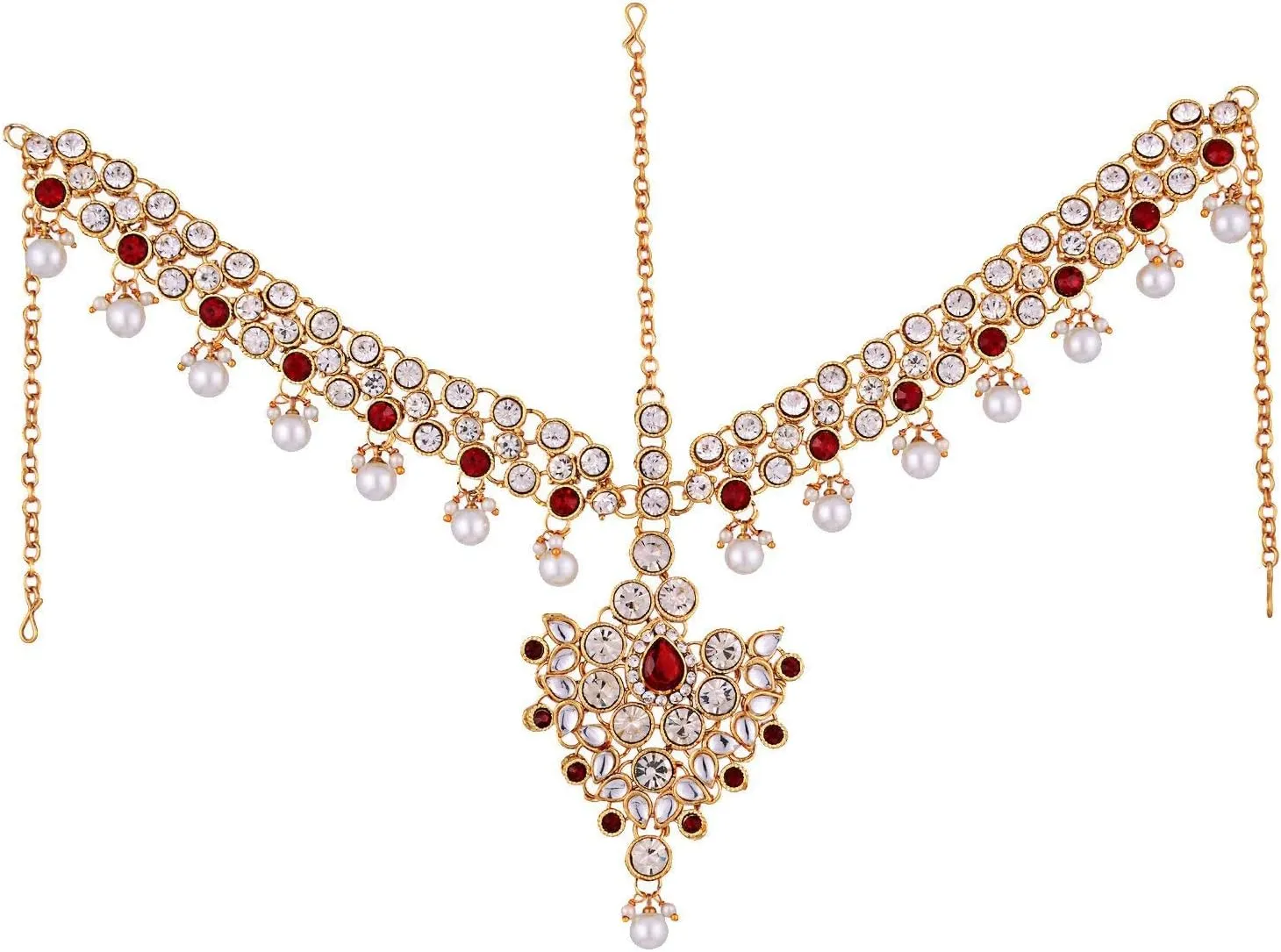 Aheli Classic Bollywood Style Indian Bridal Choker Necklace Matha Patti Nose Ring Haath Phool Wedding Fashion Jewelry Set Gift for Women