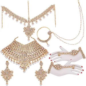 Aheli Classic Bollywood Style Indian Bridal Choker Necklace Matha Patti Nose Ring Haath Phool Wedding Fashion Jewelry Set Gift for Women