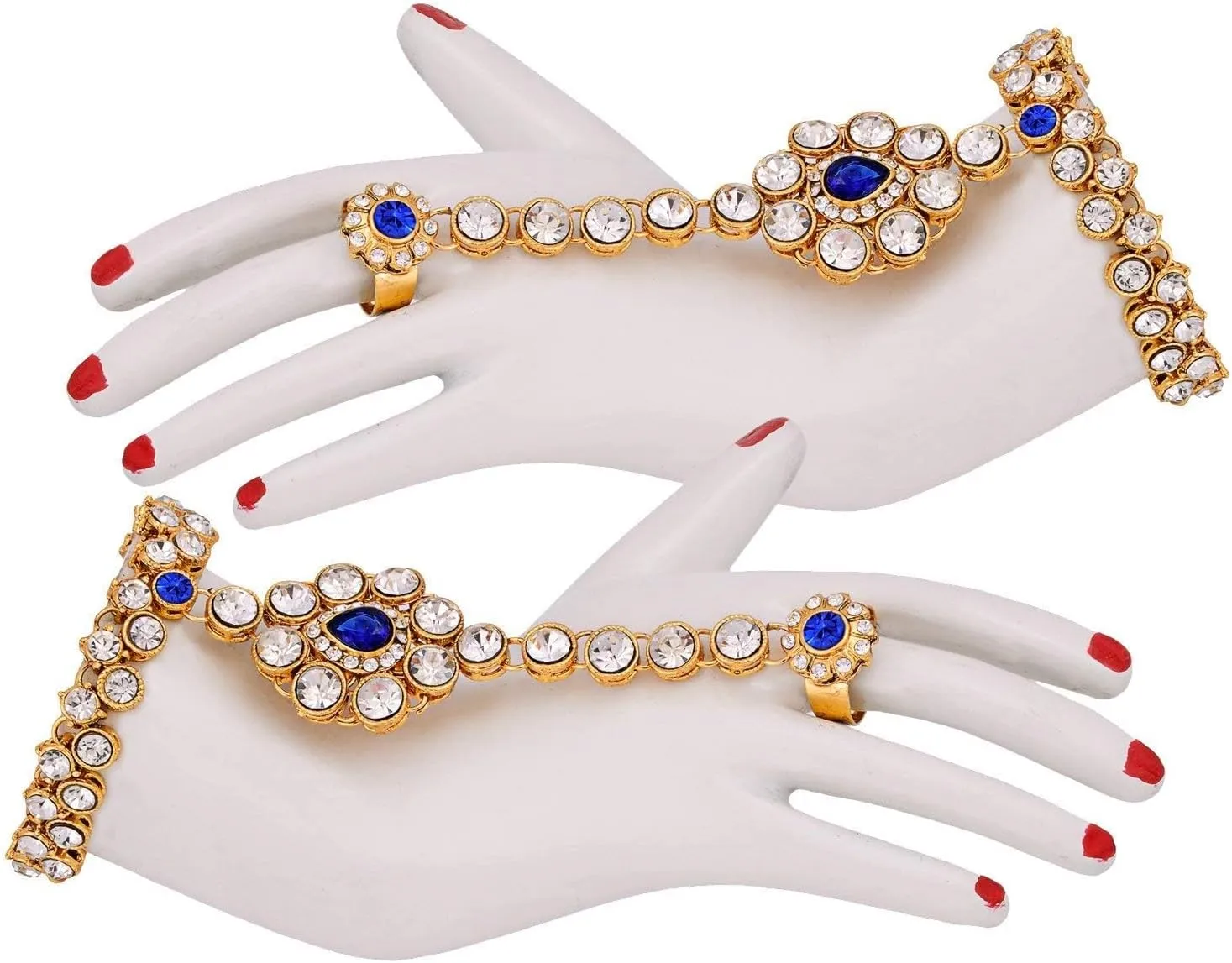 Aheli Classic Bollywood Style Indian Bridal Choker Necklace Matha Patti Nose Ring Haath Phool Wedding Fashion Jewelry Set Gift for Women