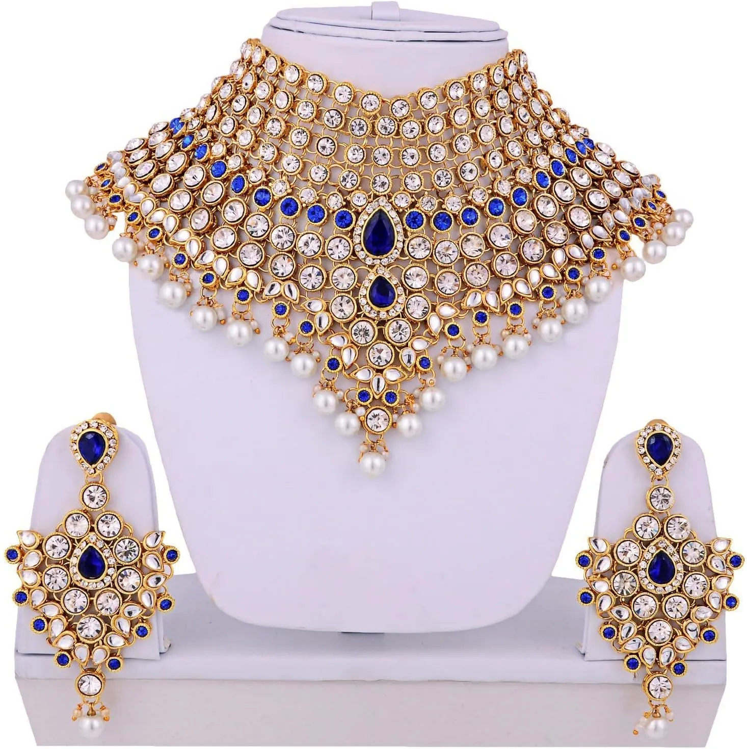Aheli Classic Bollywood Style Indian Bridal Choker Necklace Matha Patti Nose Ring Haath Phool Wedding Fashion Jewelry Set Gift for Women