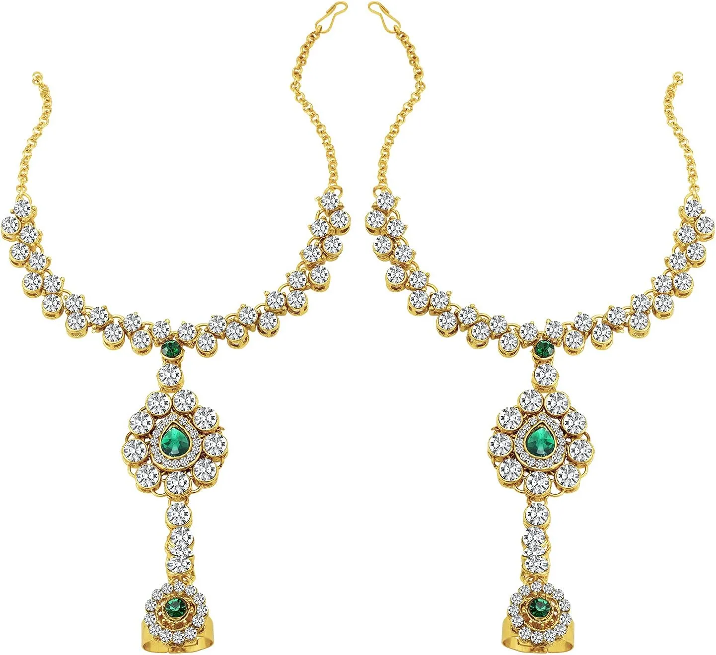 Aheli Classic Bollywood Style Indian Bridal Choker Necklace Matha Patti Nose Ring Haath Phool Wedding Fashion Jewelry Set Gift for Women