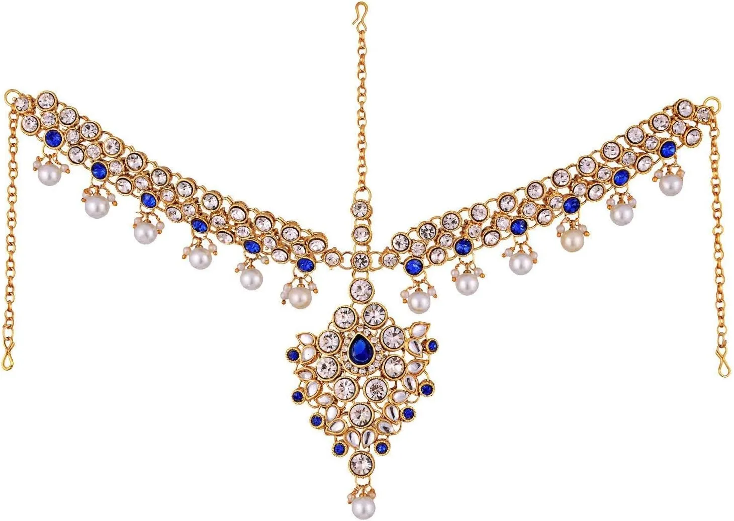 Aheli Classic Bollywood Style Indian Bridal Choker Necklace Matha Patti Nose Ring Haath Phool Wedding Fashion Jewelry Set Gift for Women