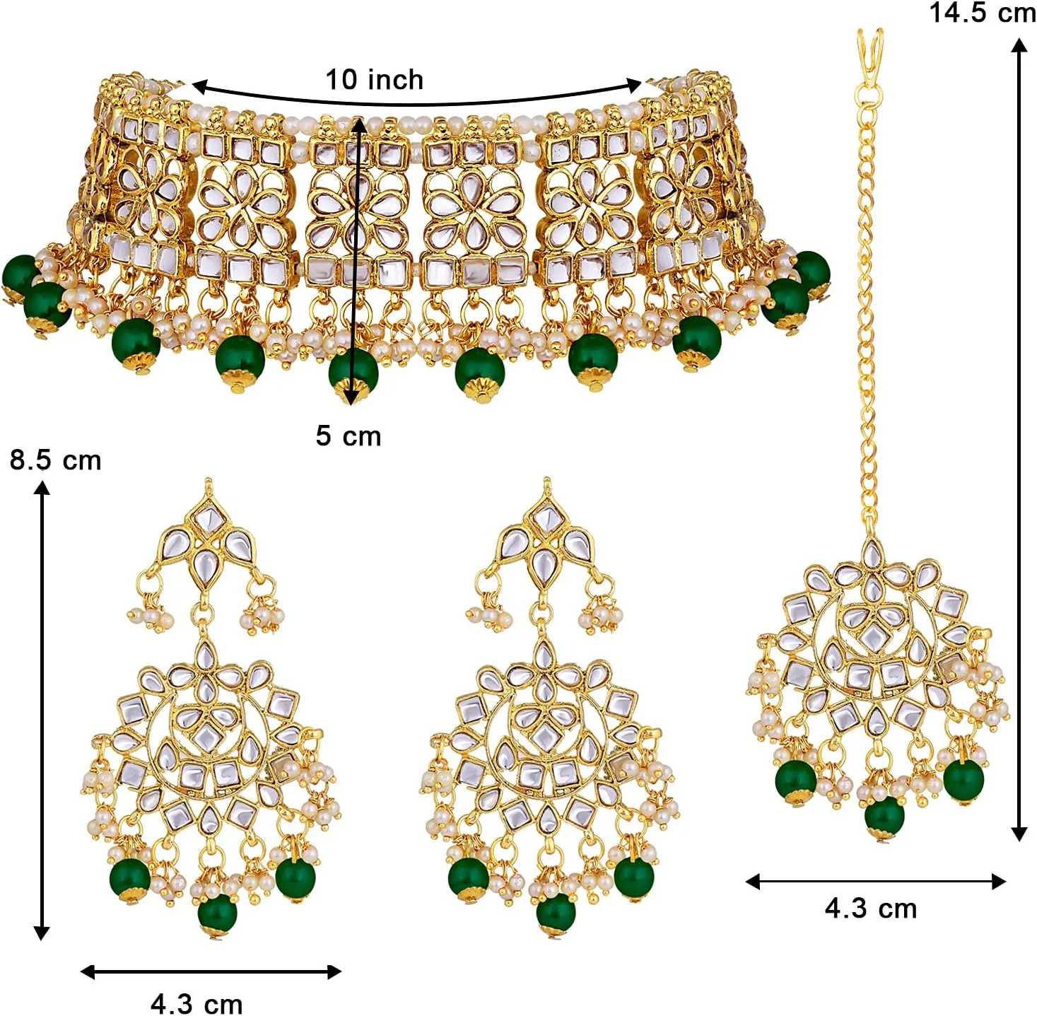 Aheli Elegant Indian Faux Kundan Studded Choker Necklace with Maang Tikka Set Ethnic Wedding Wear Fashion Jewelry Gift for Women