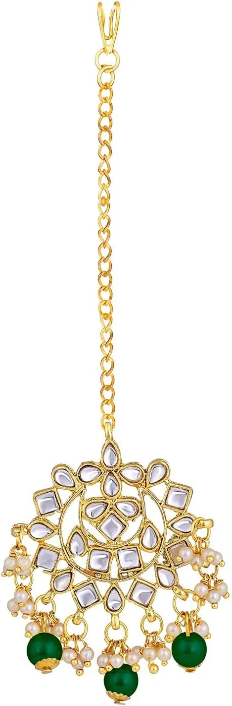 Aheli Elegant Indian Faux Kundan Studded Choker Necklace with Maang Tikka Set Ethnic Wedding Wear Fashion Jewelry Gift for Women