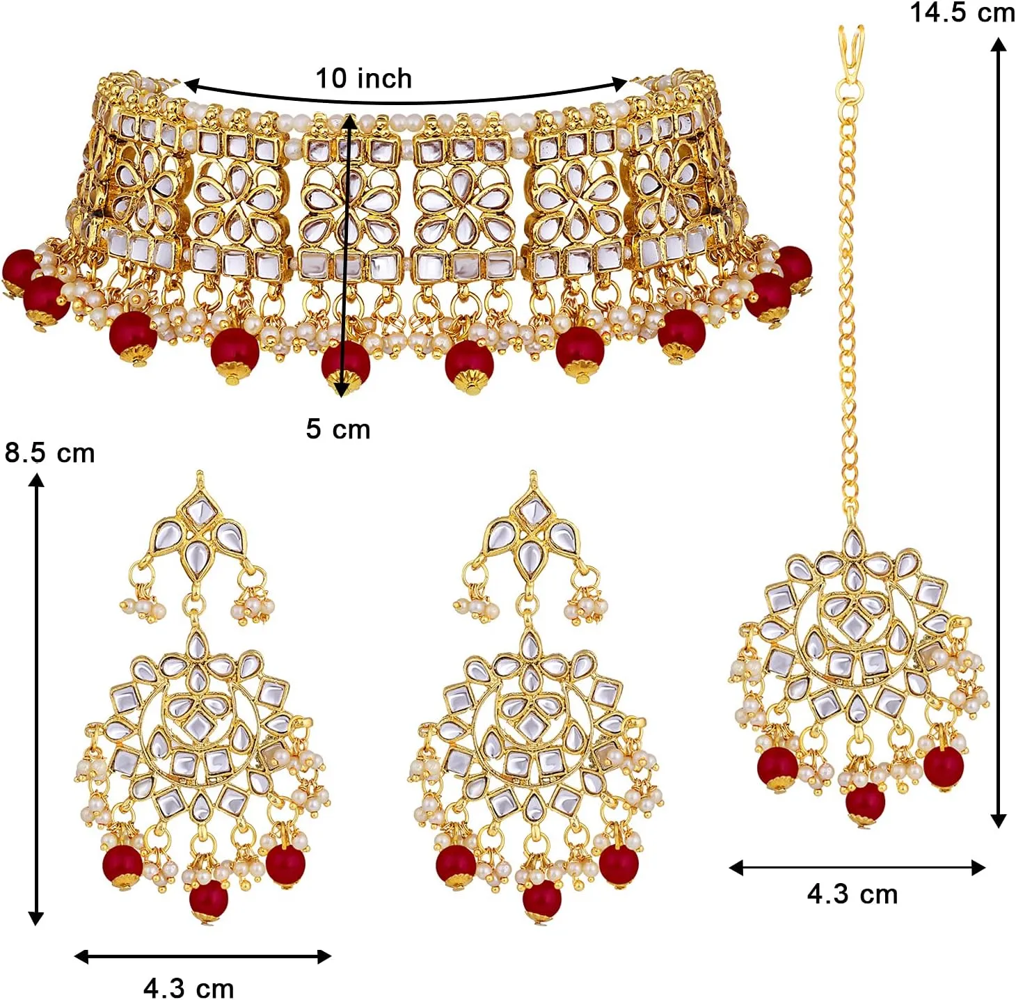 Aheli Elegant Indian Faux Kundan Studded Choker Necklace with Maang Tikka Set Ethnic Wedding Wear Fashion Jewelry Gift for Women