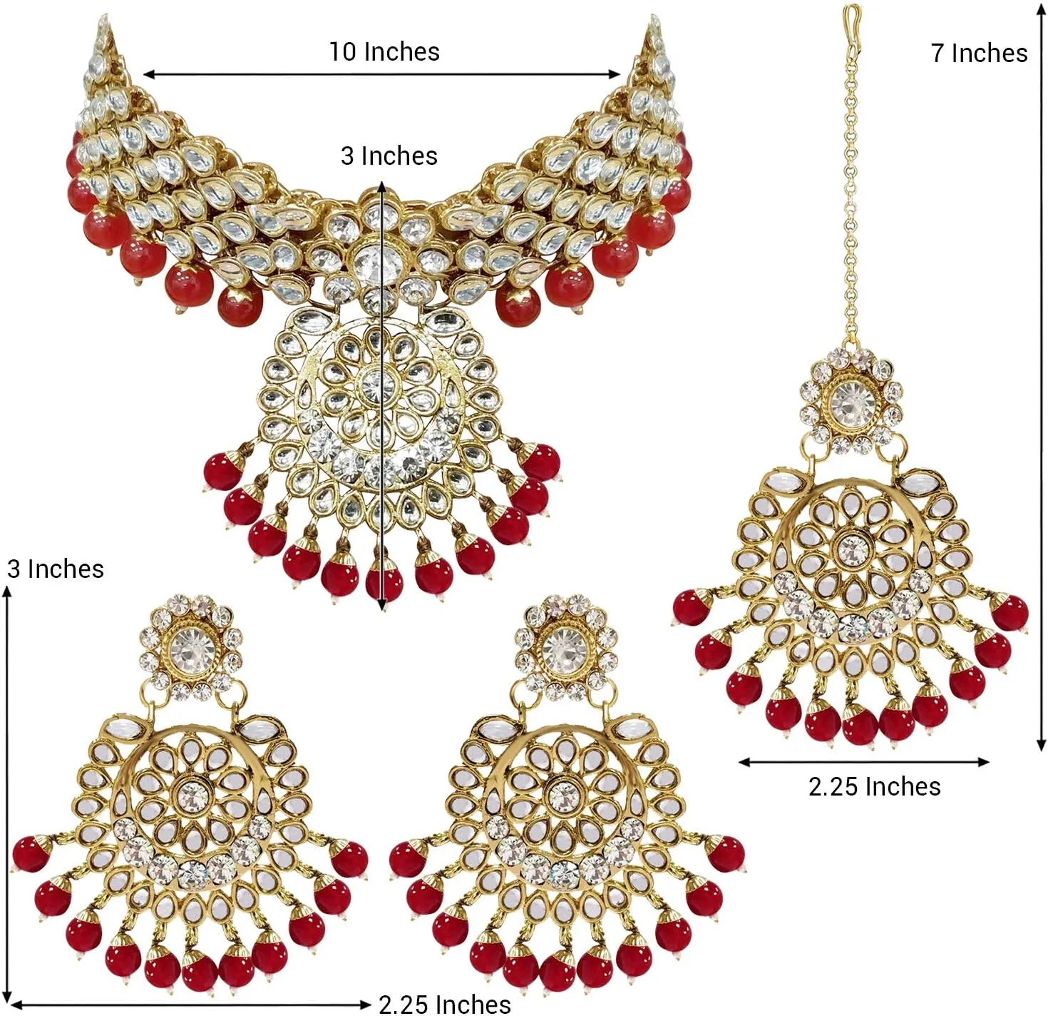 Aheli Elegant Wedding Party Wear Faux Kundan Studded Short Necklace Earrings with Maang Tikka Set Indian Ethnic Bollywood Fashion Jewelry Gift for Women