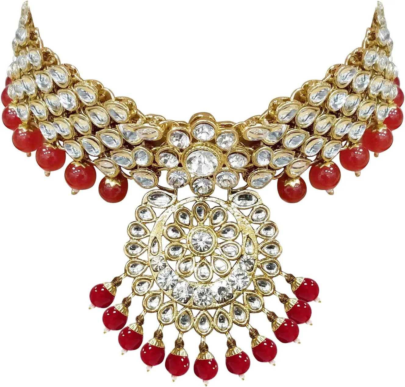 Aheli Elegant Wedding Party Wear Faux Kundan Studded Short Necklace Earrings with Maang Tikka Set Indian Ethnic Bollywood Fashion Jewelry Gift for Women