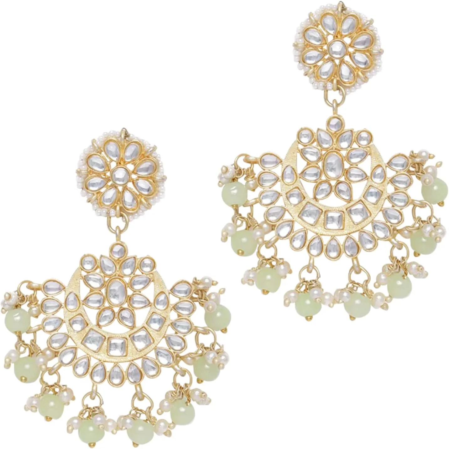 Aheli Ethnic Faux Kundan Drop Pearl Beads Dangle Earrings Maang Tikka Set Bollyood Wedding Party Fashion Jewelry Gift for Women Kundan Pearls Green