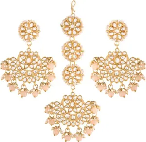 Aheli Ethnic Faux Kundan Drop Pearl Beads Dangle Earrings Maang Tikka Set Bollyood Wedding Party Fashion Jewelry Gift for Women Kundan Pearls Green