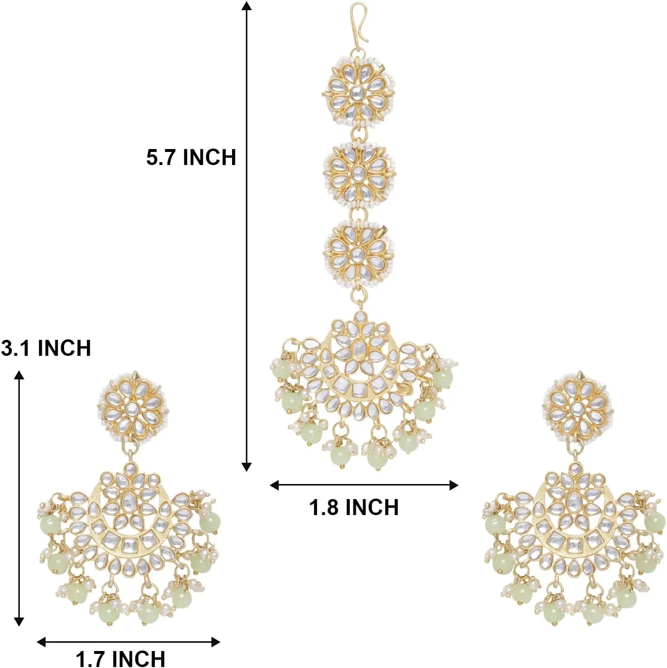 Aheli Ethnic Faux Kundan Drop Pearl Beads Dangle Earrings Maang Tikka Set Bollyood Wedding Party Fashion Jewelry Gift for Women Kundan Pearls Green