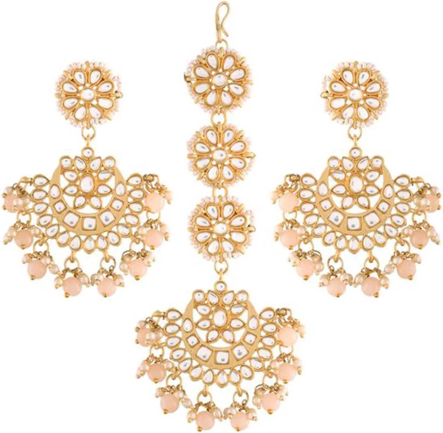 Aheli Ethnic Faux Kundan Drop Pearl Beads Dangle Earrings Maang Tikka Set Bollyood Wedding Party Fashion Jewelry Gift for Women Kundan Pearls Green
