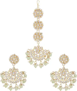 Aheli Ethnic Faux Kundan Drop Pearl Beads Dangle Earrings Maang Tikka Set Bollyood Wedding Party Fashion Jewelry Gift for Women Kundan Pearls Green