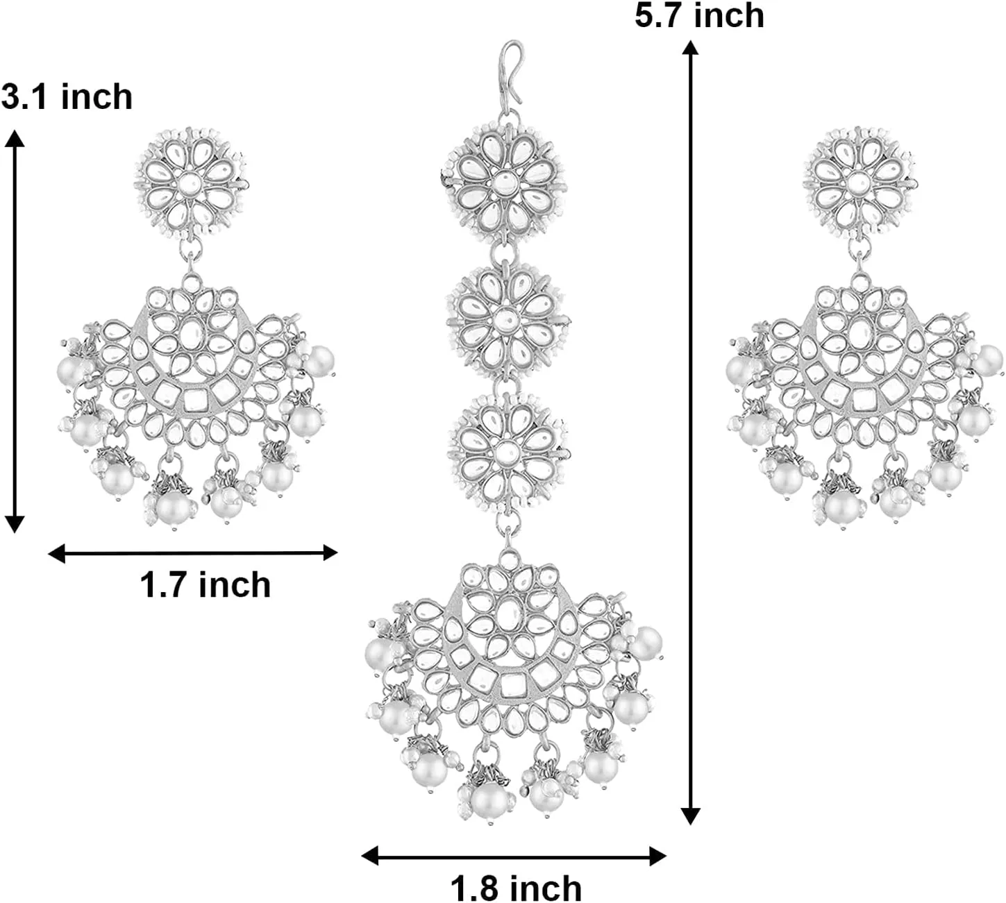Aheli Ethnic Faux Kundan Drop Pearl Beads Dangle Earrings Maang Tikka Set Bollyood Wedding Party Fashion Jewelry Gift for Women Kundan Pearls Green