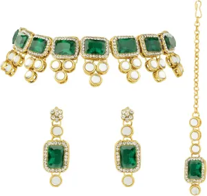 Aheli Ethnic Faux Kundan Necklace Earrings Maang Tikka Indian Bollywood Jewellery Set Gift for Women