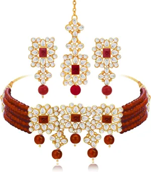 Aheli Ethnic Indian Necklace Earring Maang Tikka Set Traditional Bollywood Fashion Jewelry Gift for Women Blue