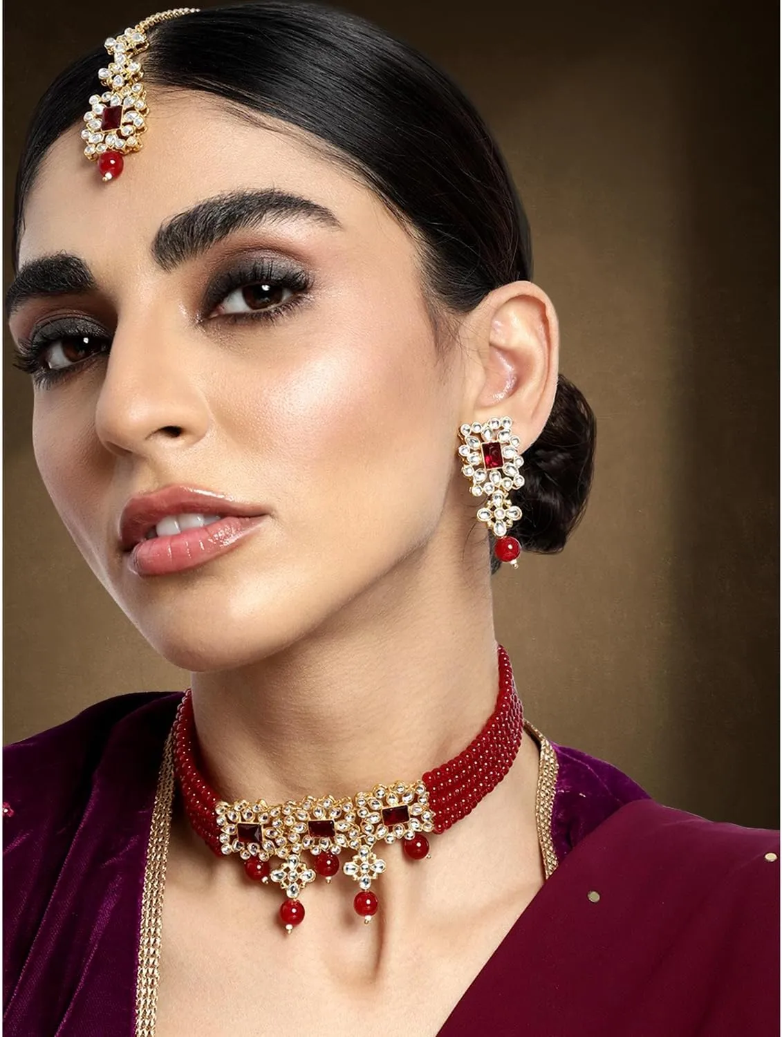 Aheli Ethnic Indian Necklace Earring Maang Tikka Set Traditional Bollywood Fashion Jewelry Gift for Women Blue