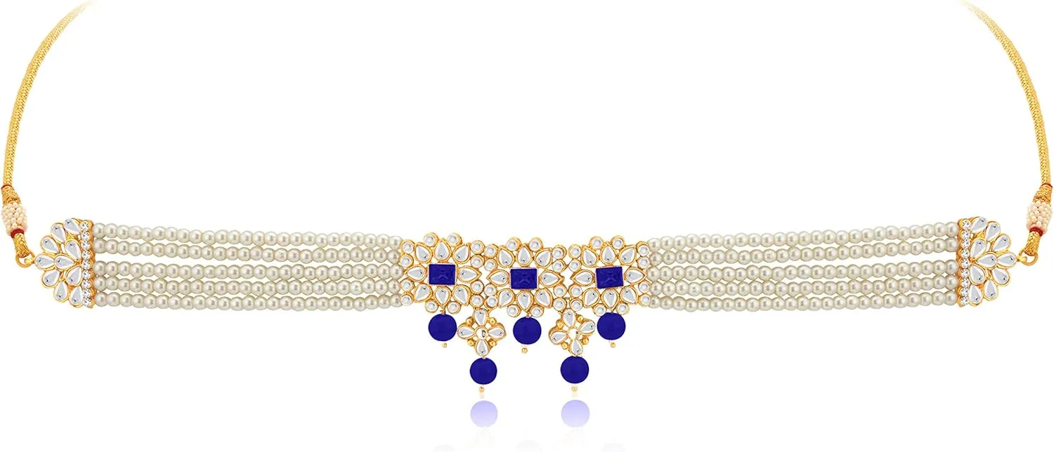 Aheli Ethnic Indian Necklace Earring Maang Tikka Set Traditional Bollywood Fashion Jewelry Gift for Women Blue