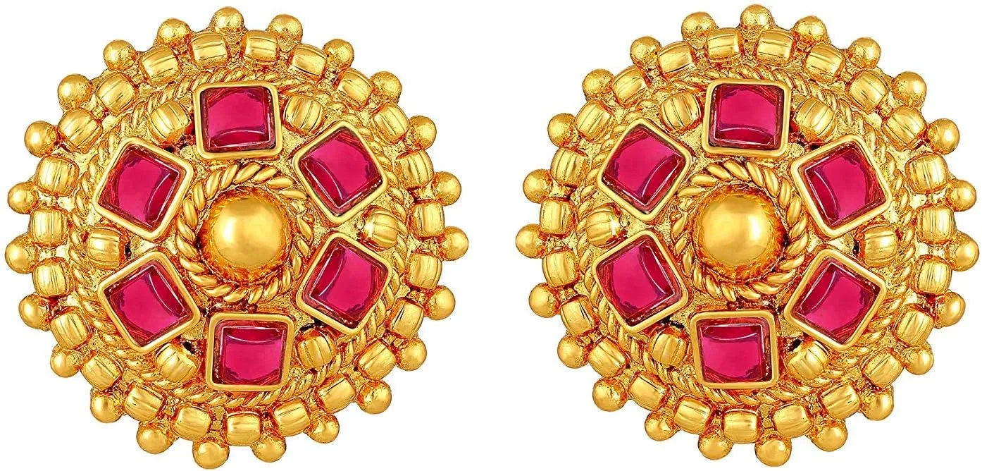Aheli Ethnic Wedding Party Wear Gold Tone Faux Stone Studded Necklace with Stud Earrings Set Indian Bollywood Fashion Jewelry Gift for Women
