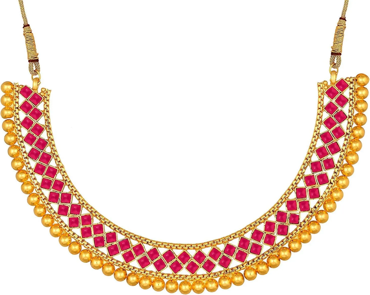 Aheli Ethnic Wedding Party Wear Gold Tone Faux Stone Studded Necklace with Stud Earrings Set Indian Bollywood Fashion Jewelry Gift for Women