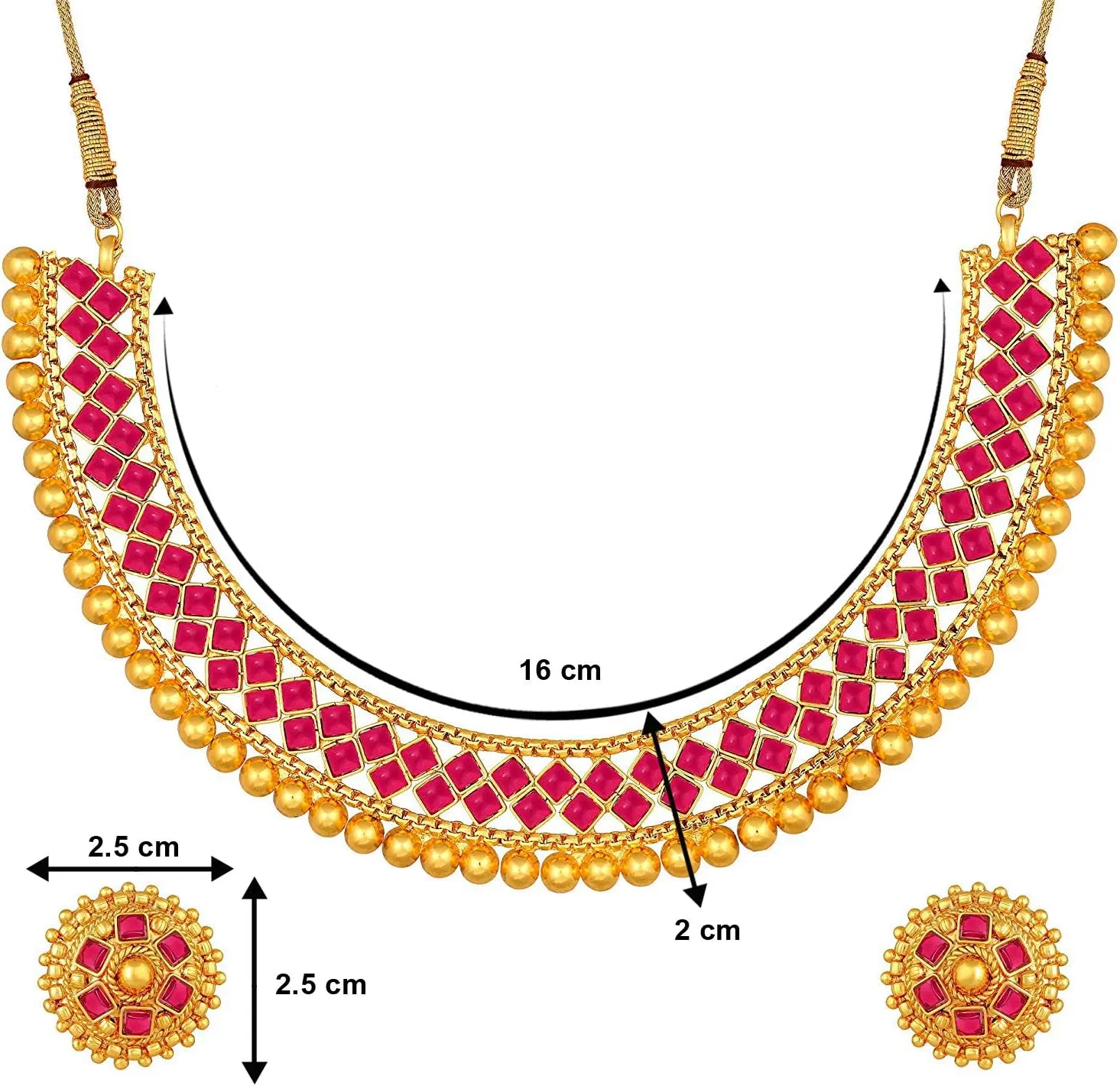 Aheli Ethnic Wedding Party Wear Gold Tone Faux Stone Studded Necklace with Stud Earrings Set Indian Bollywood Fashion Jewelry Gift for Women