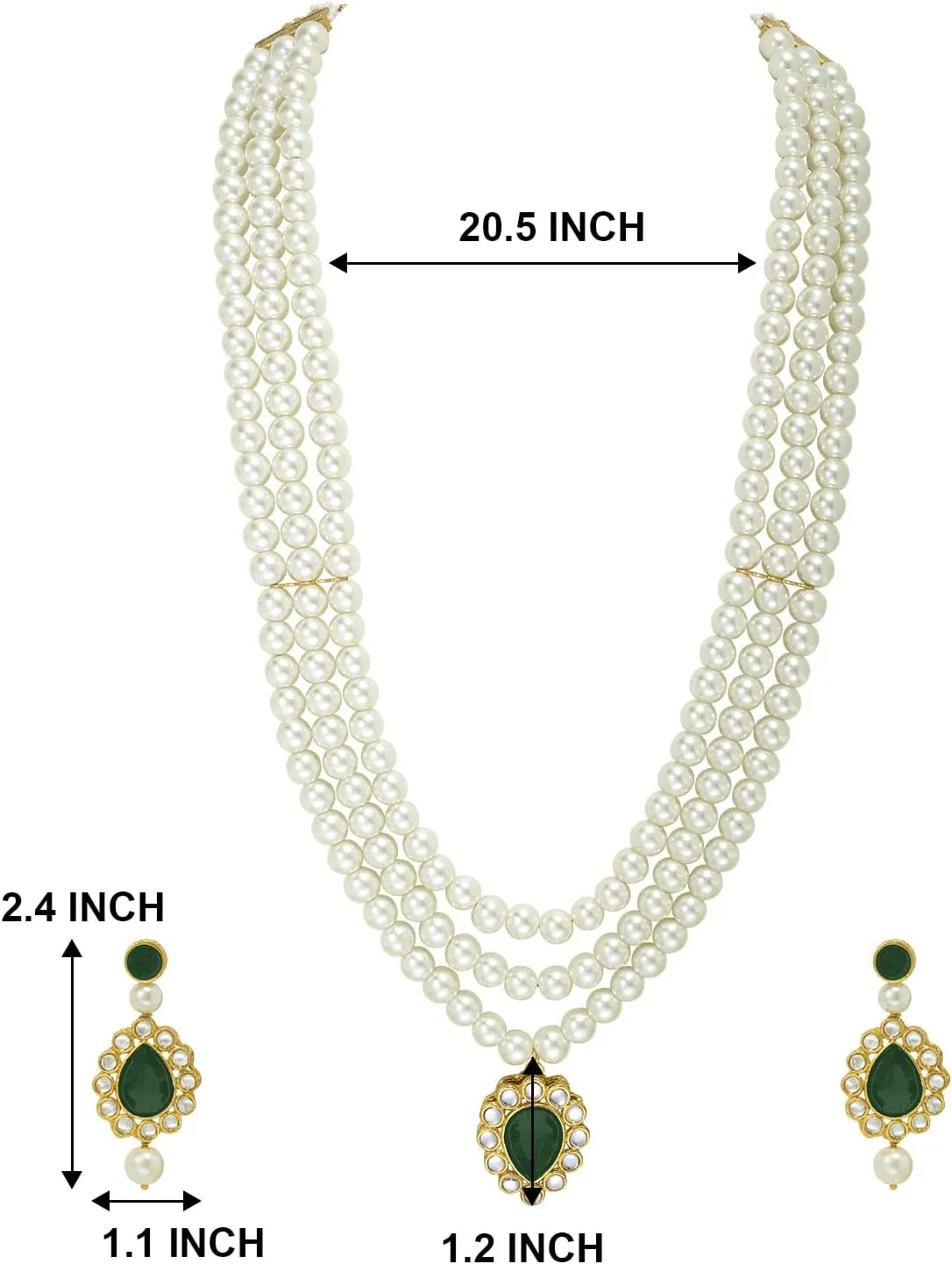 Aheli Faux Pearl Long Multi Layered Necklace with Pendant Earrings Set Indian Traditional Wedding Jewelry Gift for Women