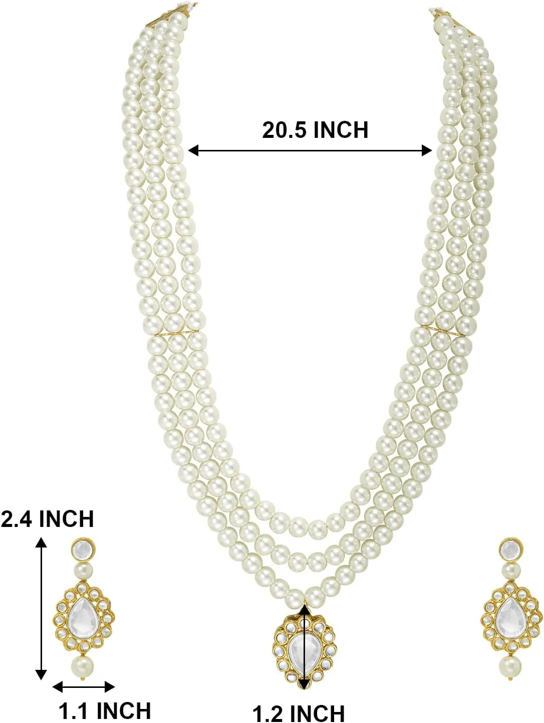 Aheli Faux Pearl Long Multi Layered Necklace with Pendant Earrings Set Indian Traditional Wedding Jewelry Gift for Women
