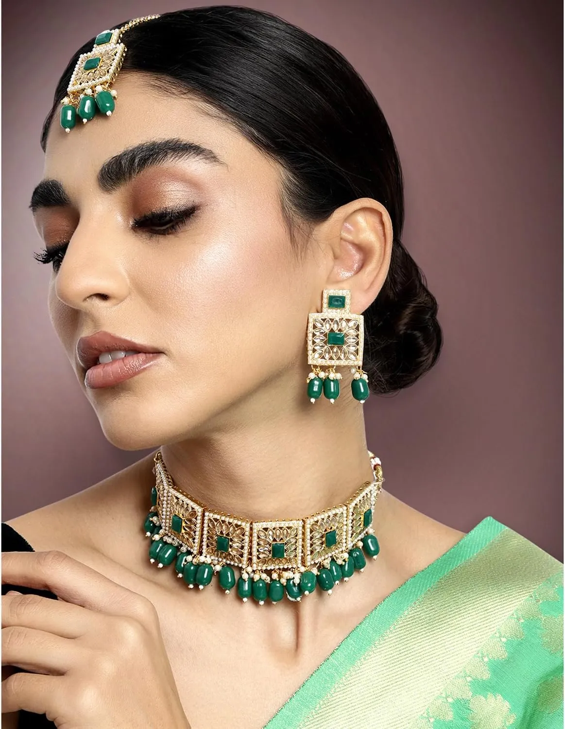 Aheli Faux Pearl Necklace with Earrings Indian Traditional Bollywood Jewelry Set Gift for Women