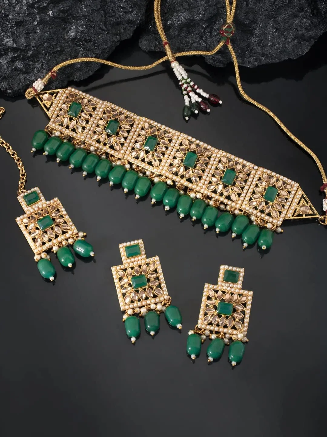 Aheli Faux Pearl Necklace with Earrings Indian Traditional Bollywood Jewelry Set Gift for Women