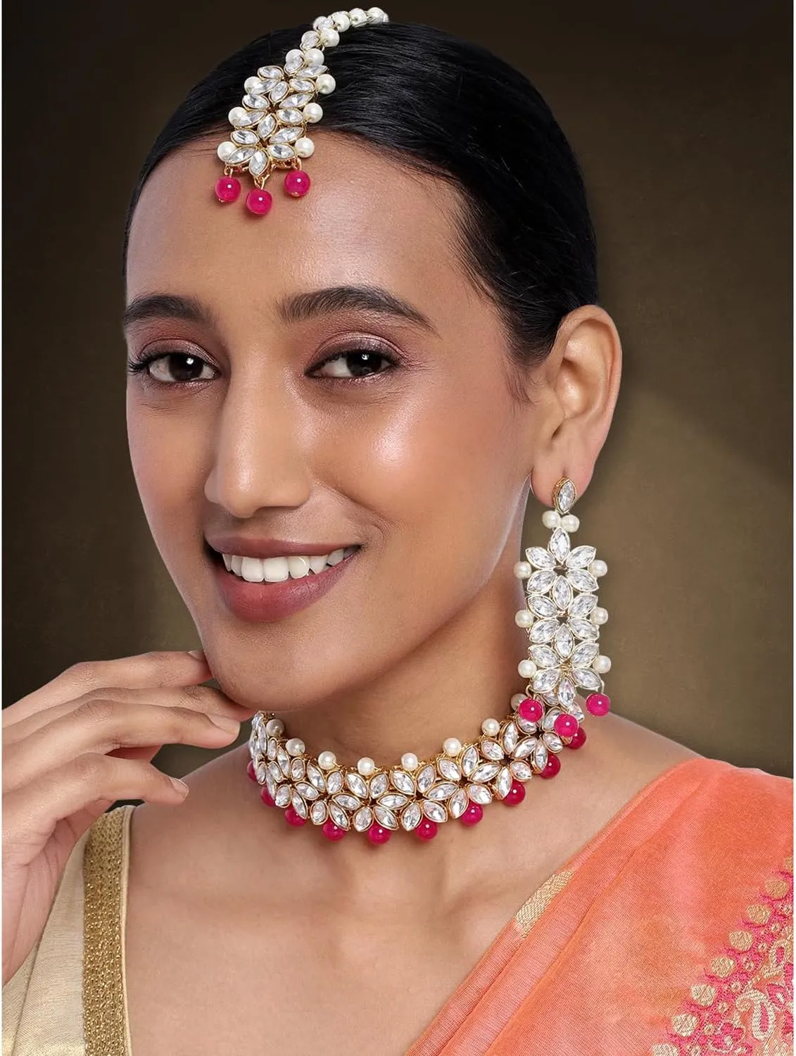 Aheli Gold Plated Kundan Jewelry Necklace with Earring Set Gift for Women