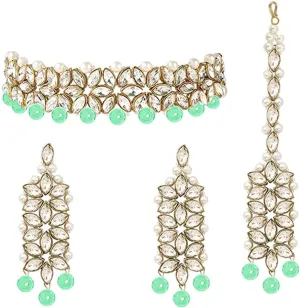 Aheli Gold Plated Kundan Jewelry Necklace with Earring Set Gift for Women